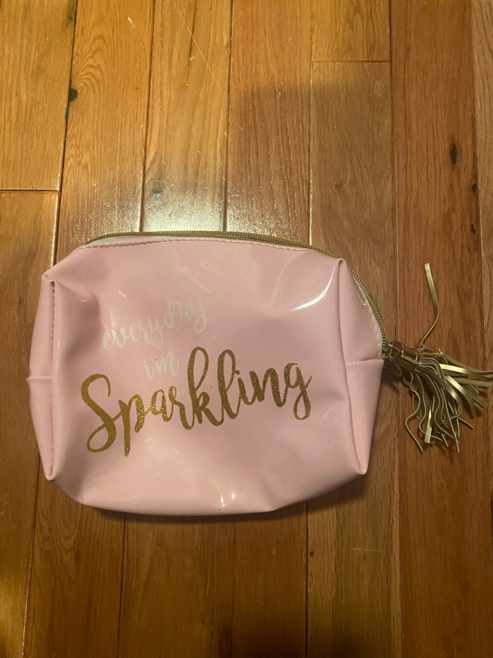 Pink 'Everyday I’m Sparkling' Cosmetic Pouch with Gold Accent